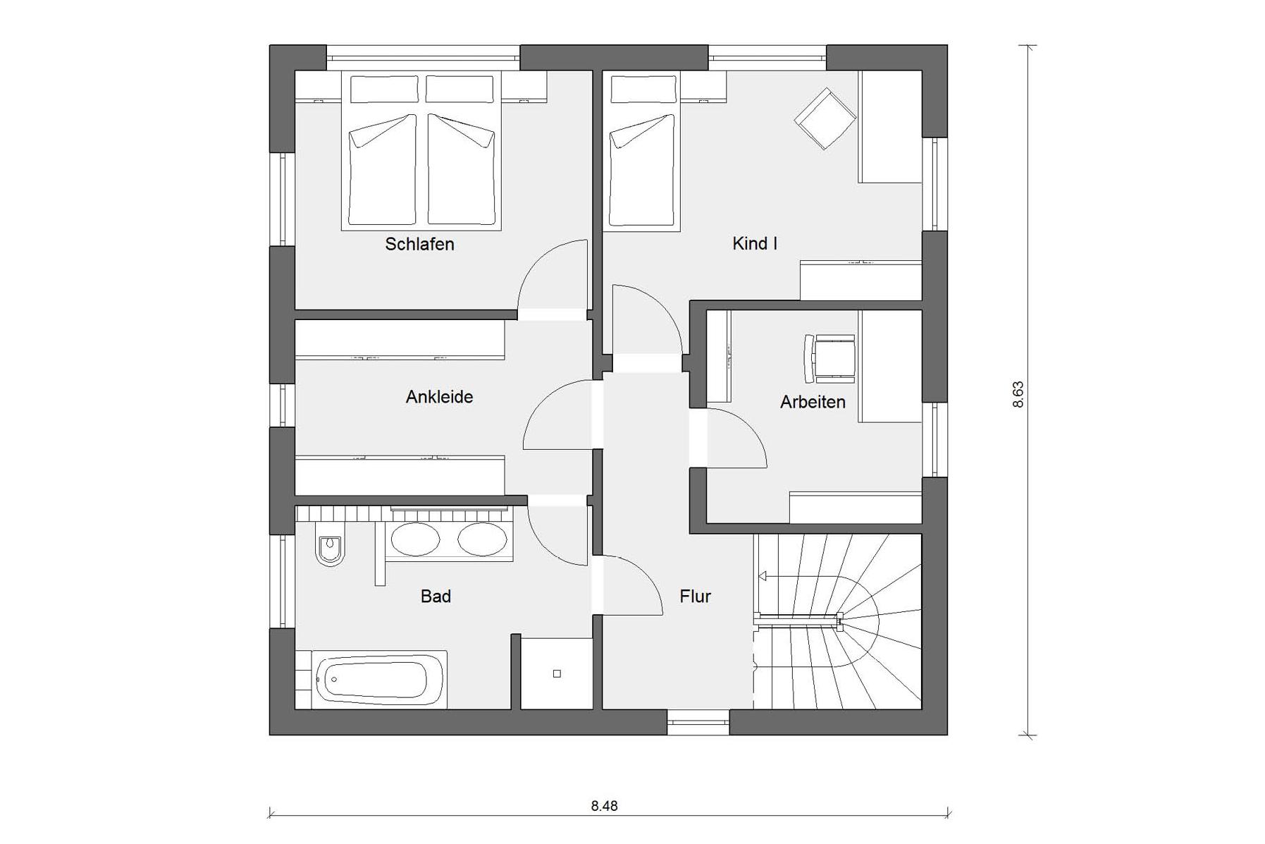 Attic floor plan Detached house Bauhaus style architecture E 20-119.1
