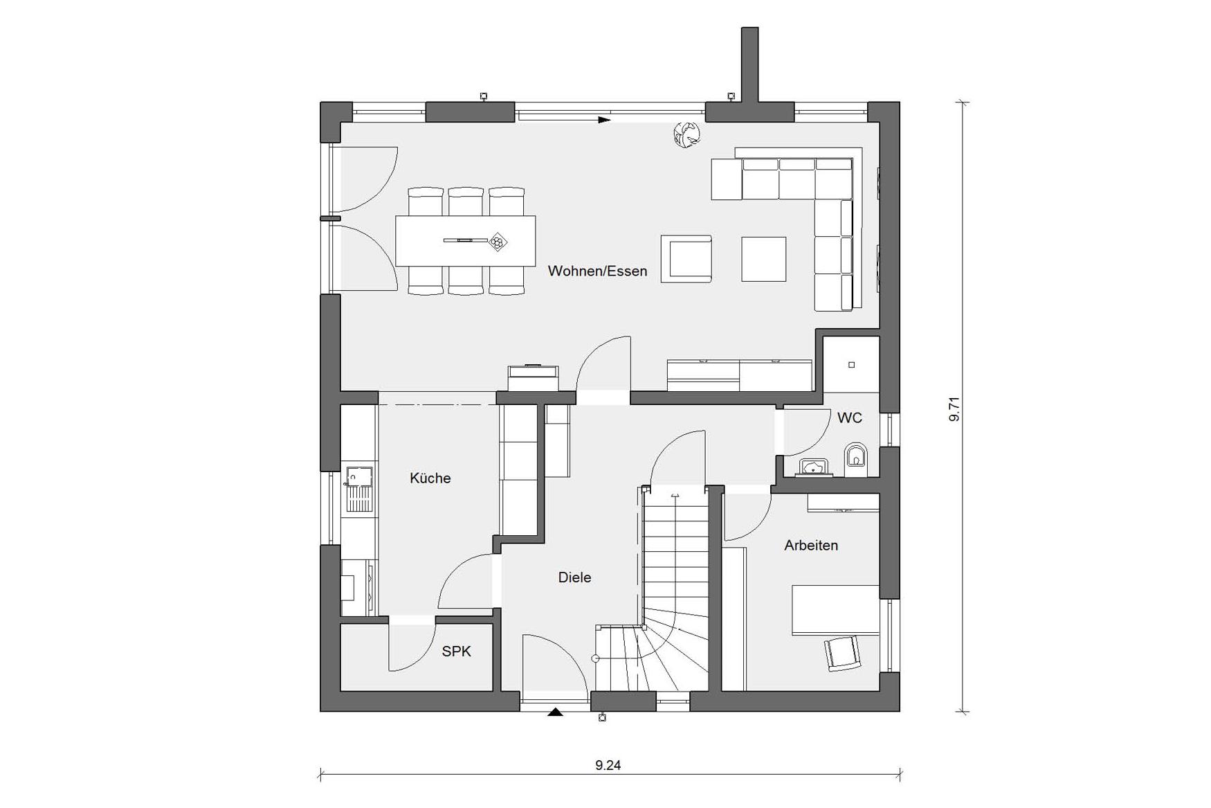 Grundriss Erdgeschoss E 15-149.8 Haus mit Terrassenüberdachung