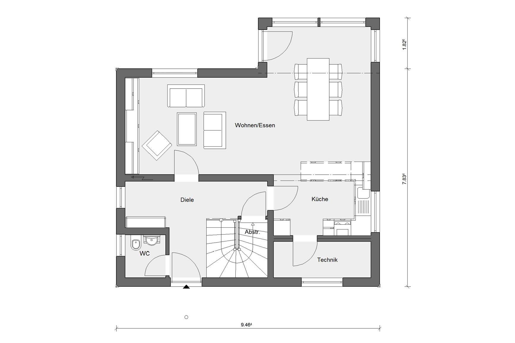 Plan d'étage rez-de-chaussée E 15-127.10 Maison avec encorbellement