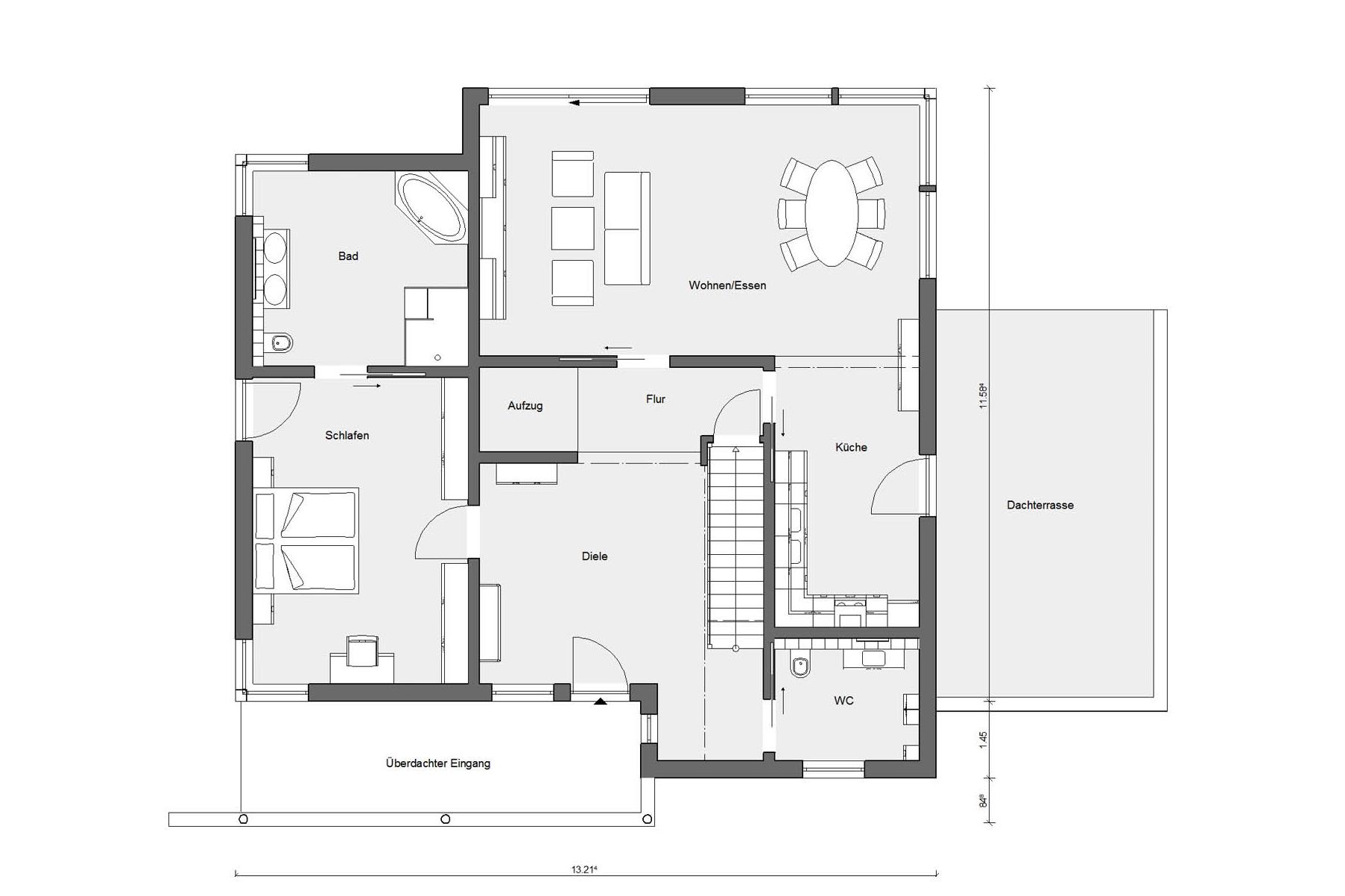 Pianta pianterreno M 20-321.1 Casa prefabbricata unifamiliare concepita per chi è in sedia a rotelle  