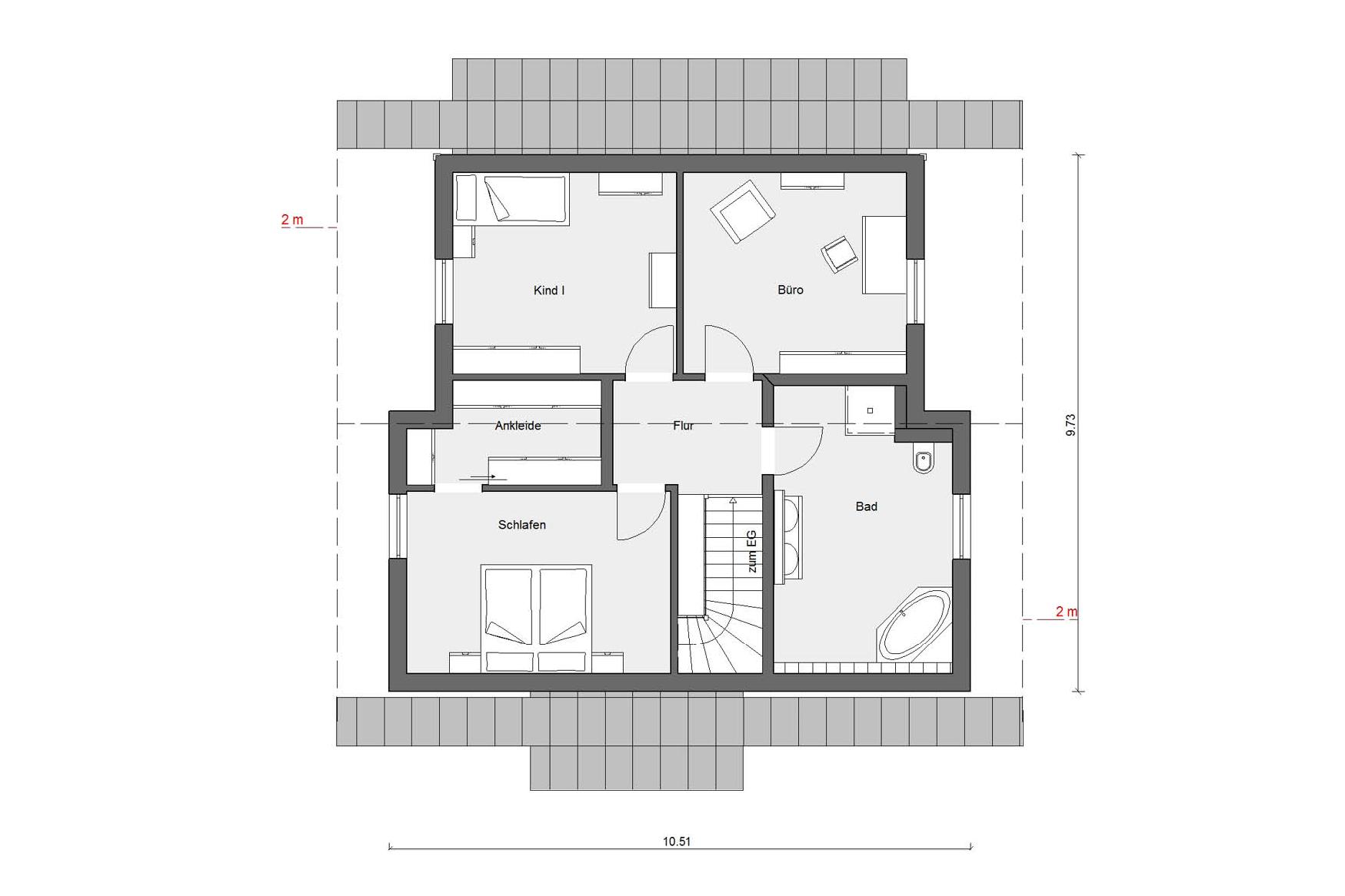 Grundriss Dachgeschoss E 15-146.1 modernes Fertighaus