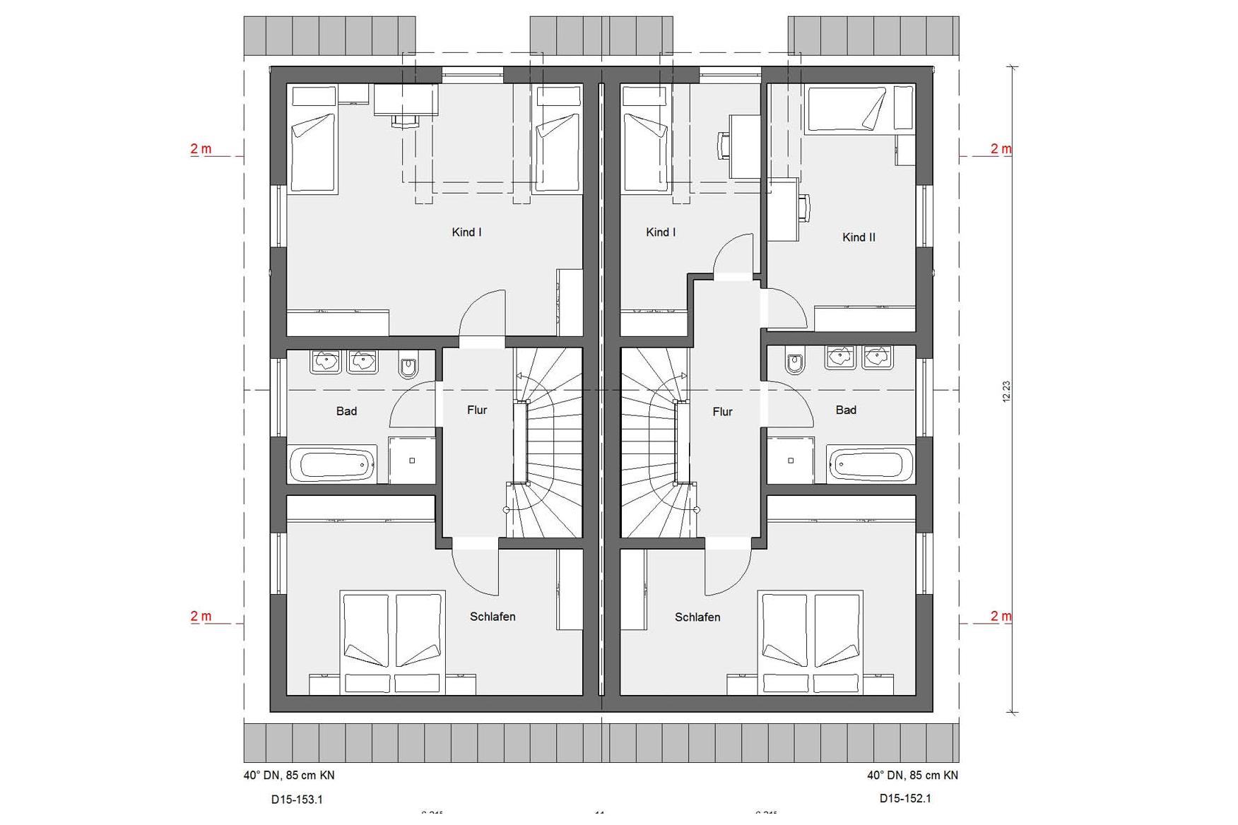 Plan d'étage grenier D 15-153.1/D 15-152.1 Maison jumelée moderne