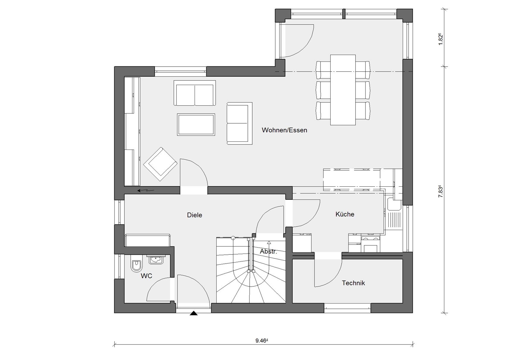 Erdgeschoss Grundriss E 15-127.12 Erker am Haus