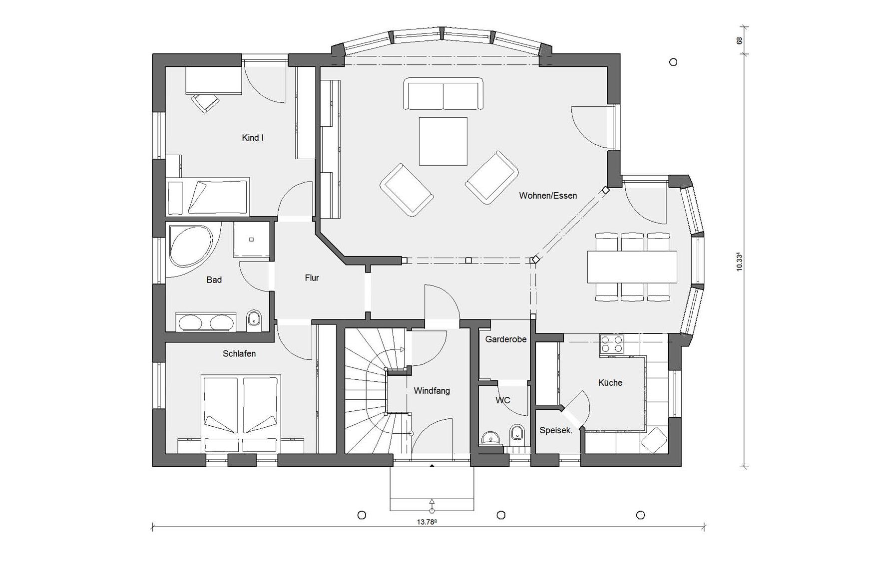 [Translate to Français:] Grundriss Erdgeschoss M 15-226.1 Haus mit Einliegerwohnung