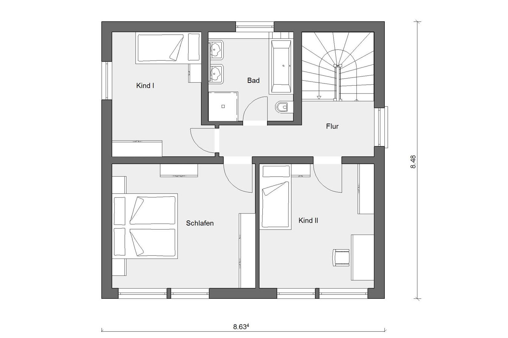 Grundriss Dachgeschoss  E 20-118.3 Fertighaus für 2 Personen