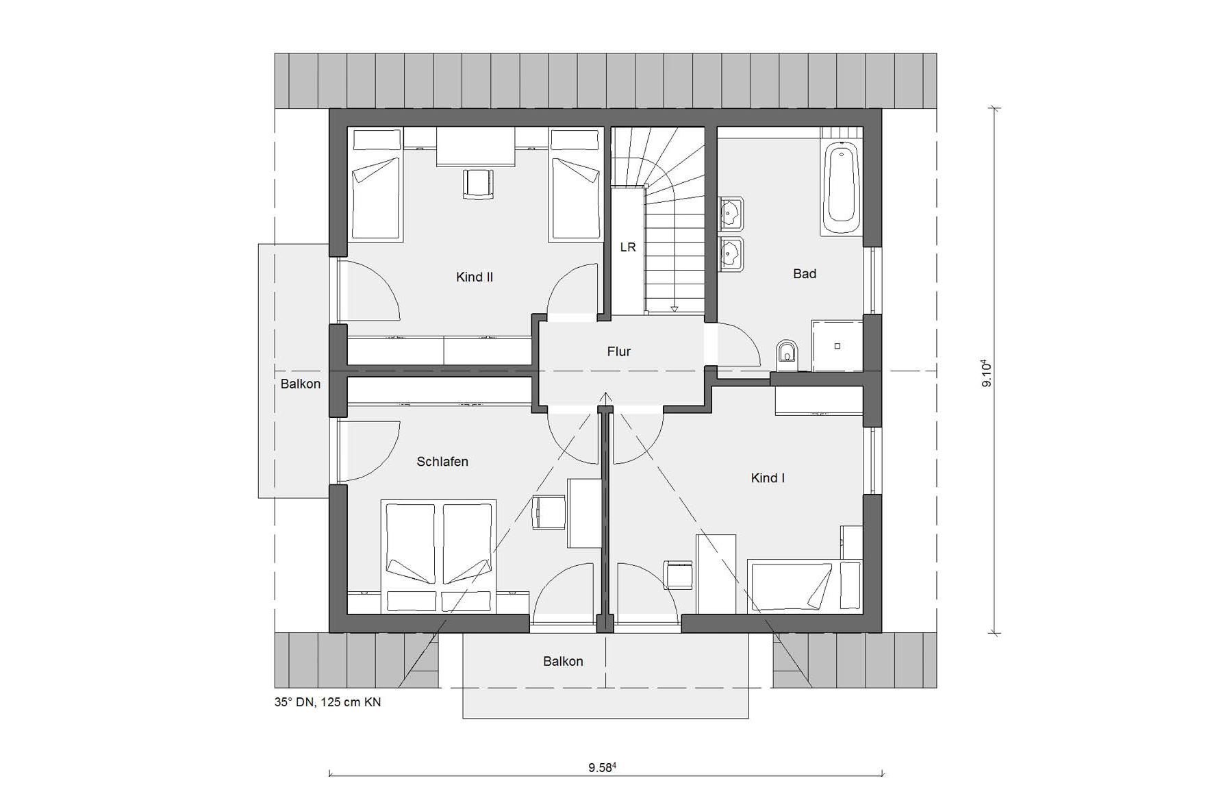 Grundriss Dachgeschoss E 15-148.6 Einfamilienhaus mit drittem Giebel