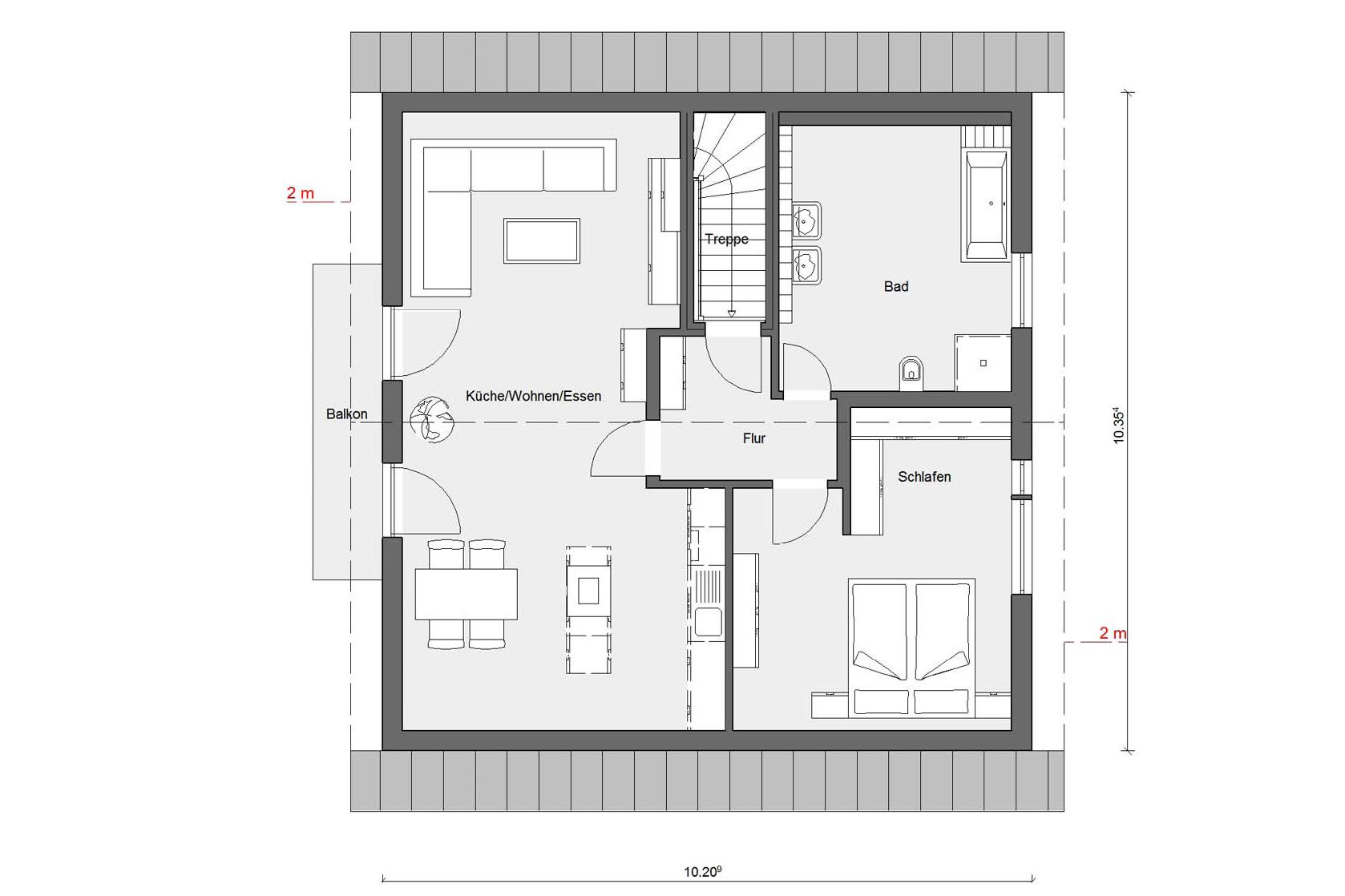 [Translate to Français:] Grundriss Dachgeschoss M 15-179.2 Einfamilienhaus mit Studiowohnung