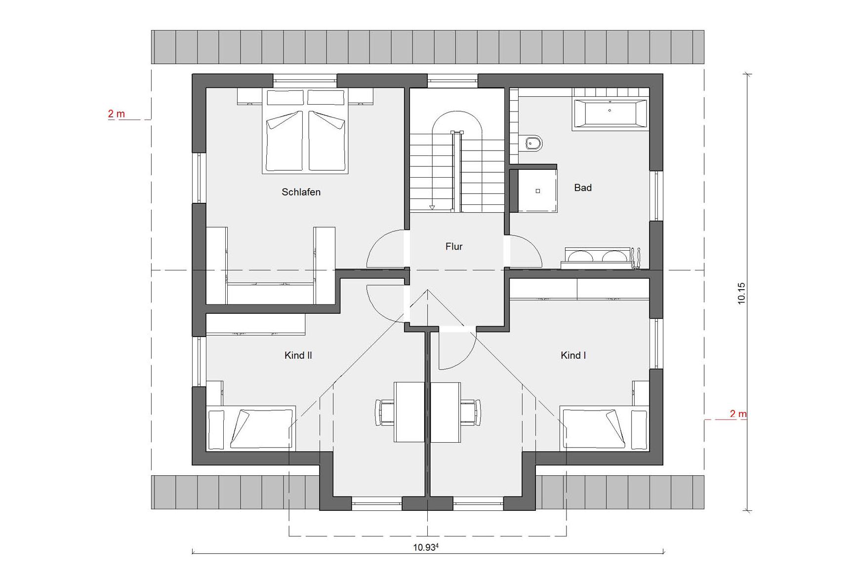 [Translate to Français:] Grundriss Dachgeschoss  E 15-177.1 Einfamilienhaus mit Erker