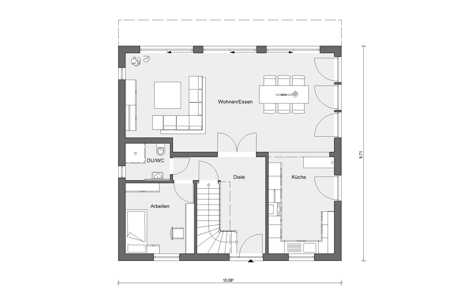 [Translate to Français:] Grundriss Erdgeschoss Haus quadratisch E 15-159.2