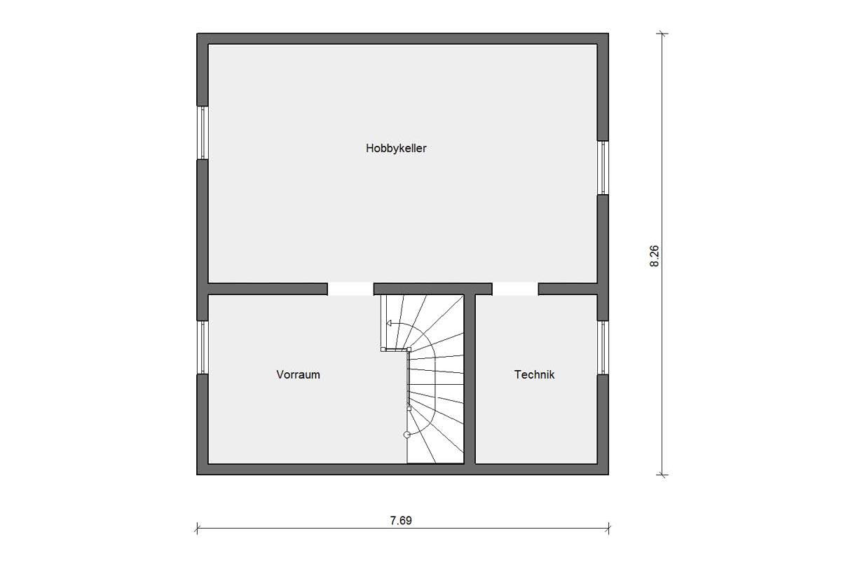 Grundriss Kellergeschoss  E 15-108.2 Kleines Fertighaus mit Galerie