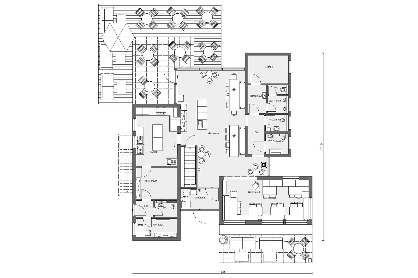 [Translate to Français:] Grundriss Musterhaus Café