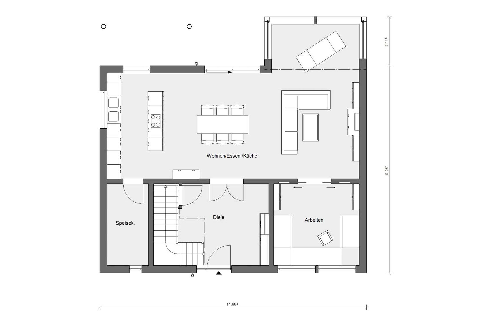 [Translate to Français:] Grundriss Erdgeschoss E 20-192.1 Haus in Hanglage