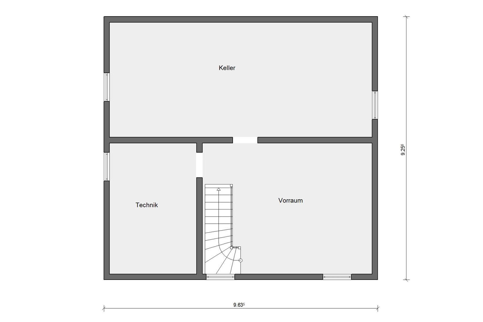 Grundriss Kellergeschoss E 15-157.1 Fertighaus mit Quergiebel