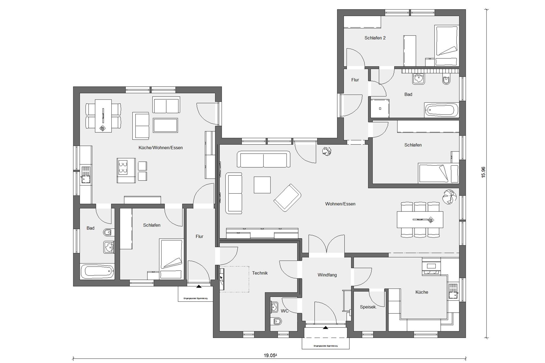 Grundriss Erdgeschoss Bungalow in U-Form M 10-189.1