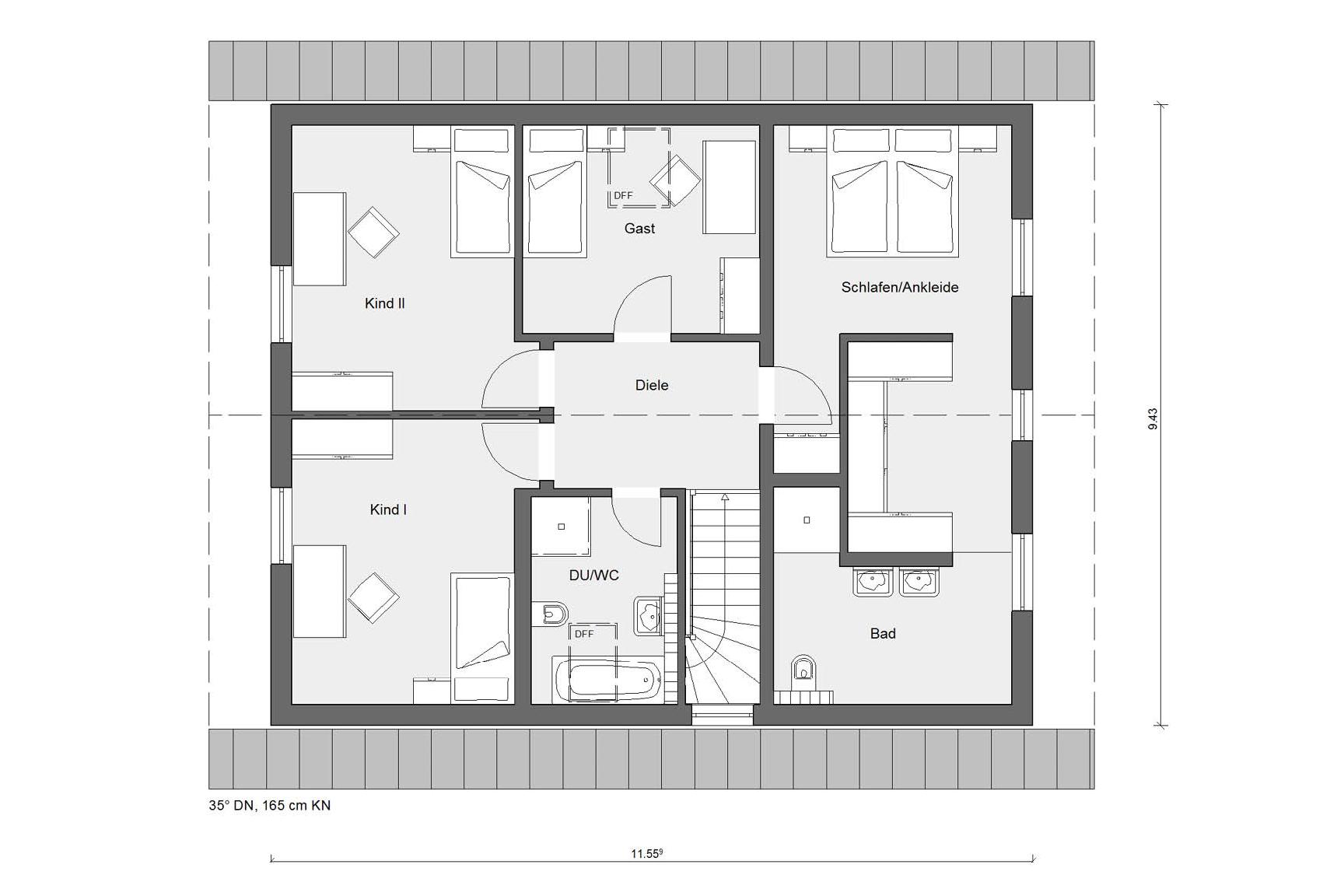 Grundriss Dachgeschoss E 15-181.1 Klassisches Satteldach-Haus