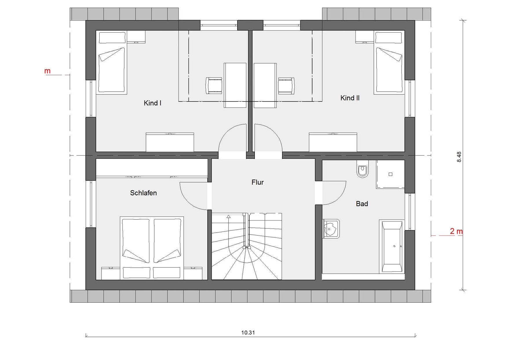 Plan del ático E 15-143.15 Casa con tragaluz con tejado plano