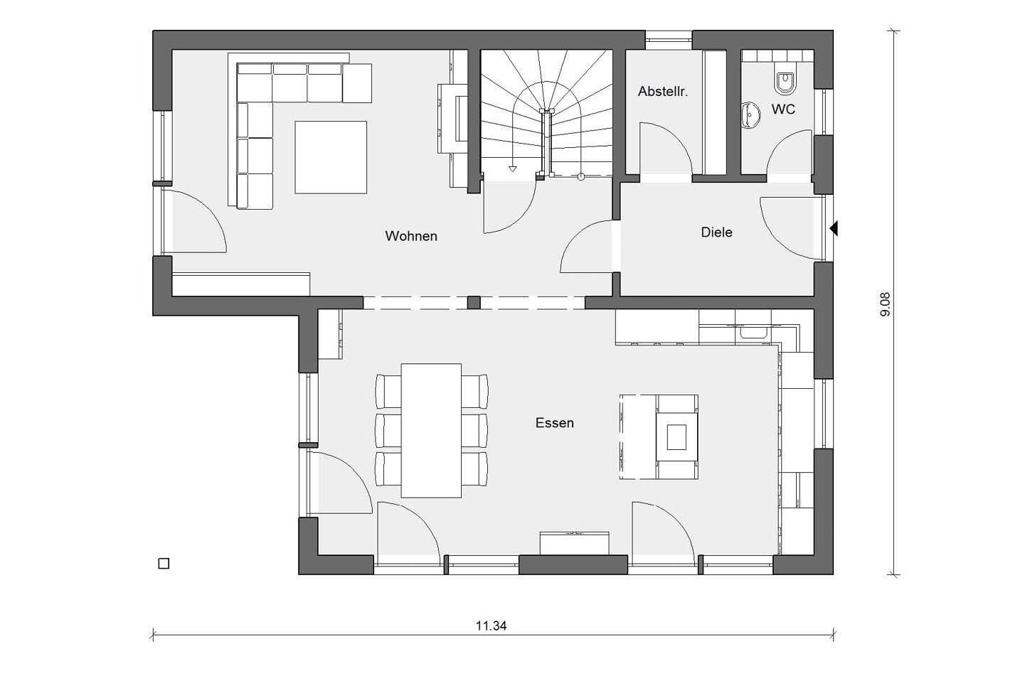 Erdgeschoss Grundriss E 15-153.2 Einfamilienhaus mit Doppelgarage