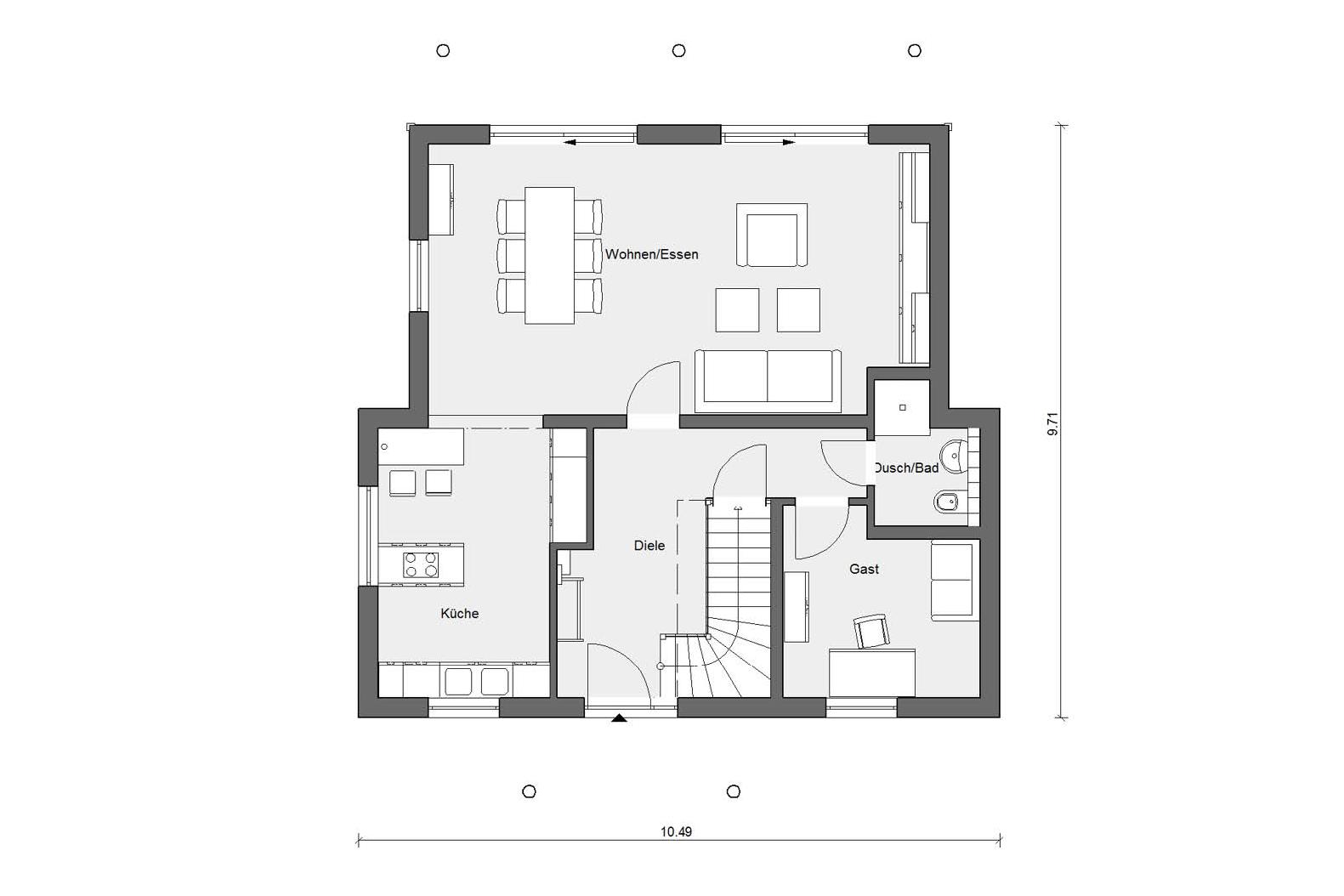 Grundriss Erdgeschoss E 15-146.1 modernes Fertighaus