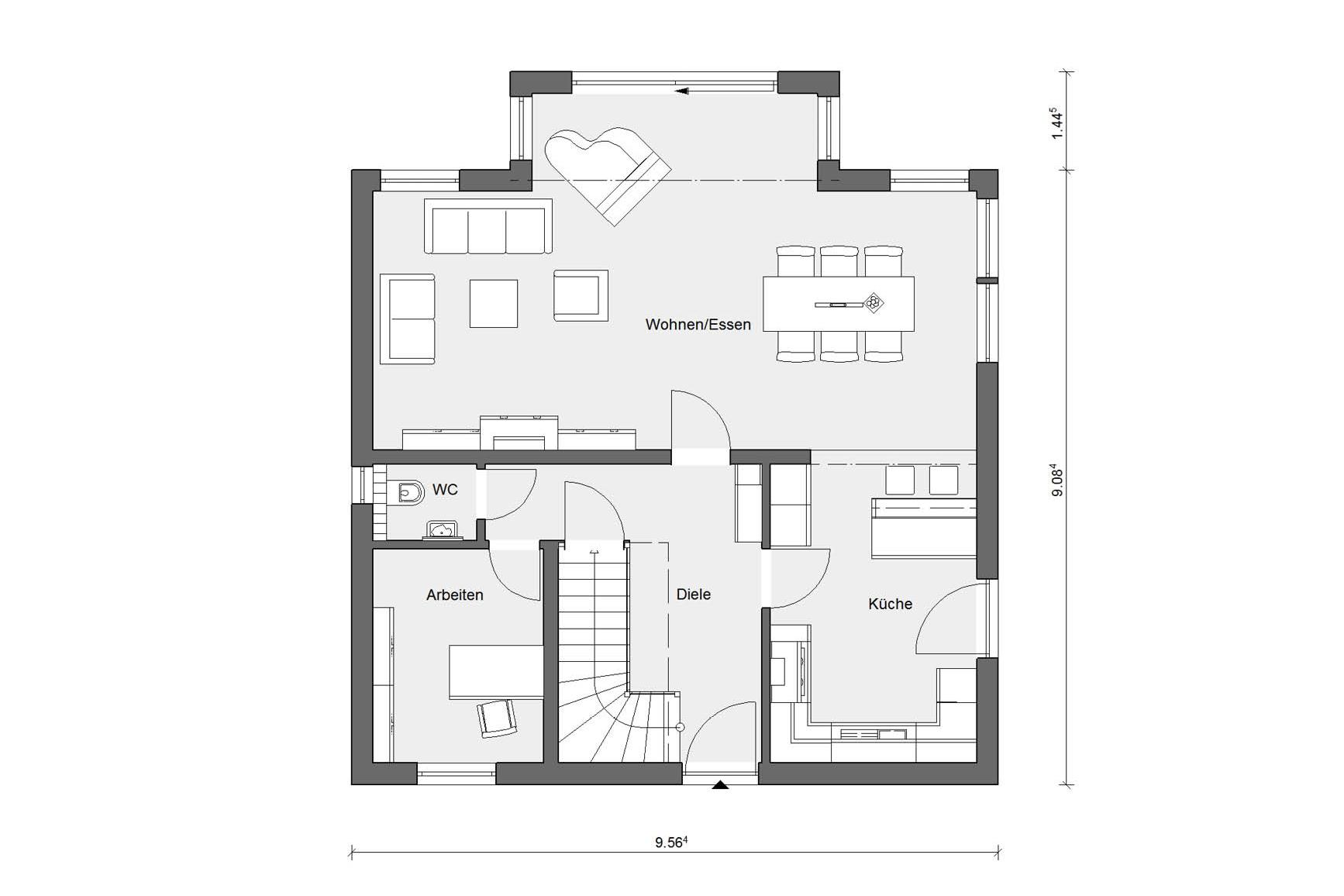 Grundriss Erdgeschoss E 15-149.5 Fertighaus mit Erker