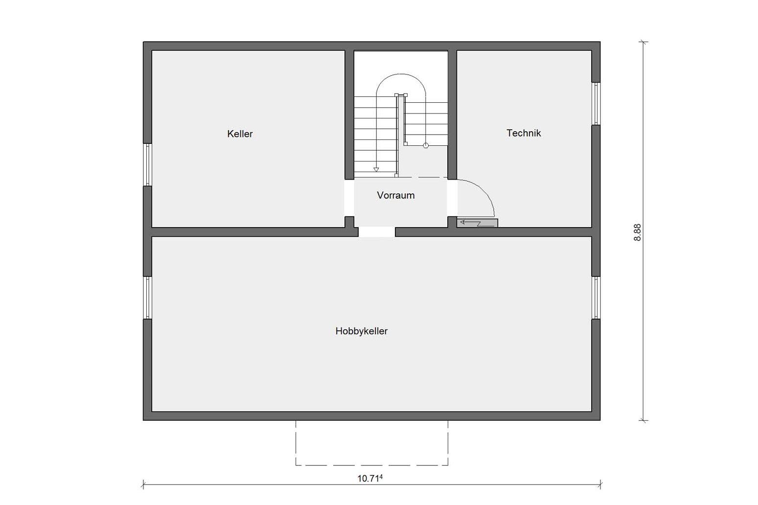 [Translate to Français:] Grundriss Kellergeschoss  E 15-177.1 Einfamilienhaus mit Erker