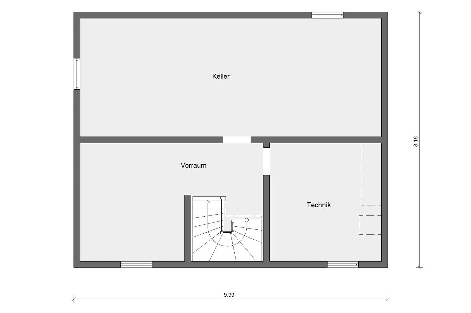 Plan d'étage cave E 15-143.15 Maison avec toit plat pignon et toit incliné