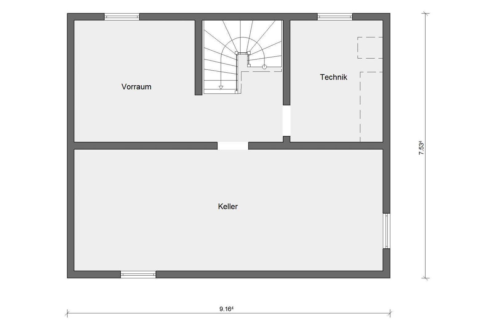 Plan d'étage cave E 15-121.3 Maison avec toit en selle