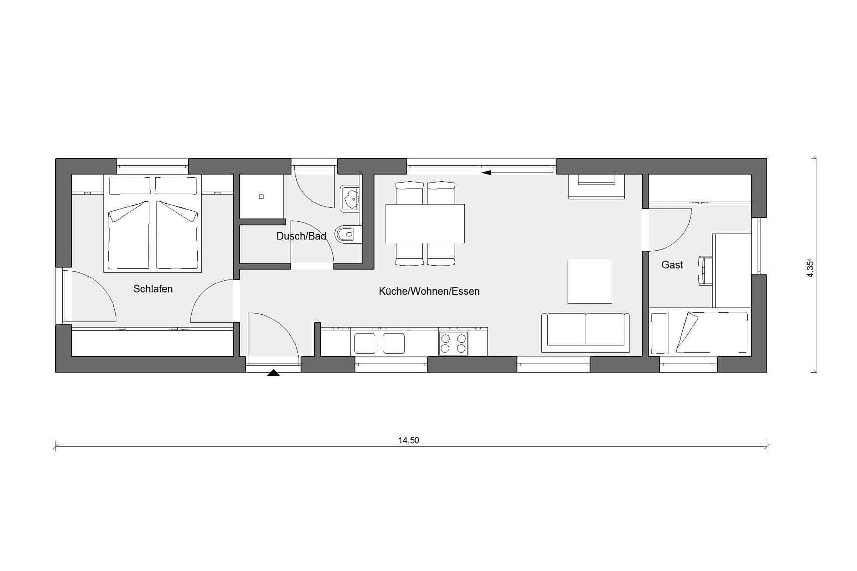 Grundriss modernes FlyingSpace Modul F 10-050.3