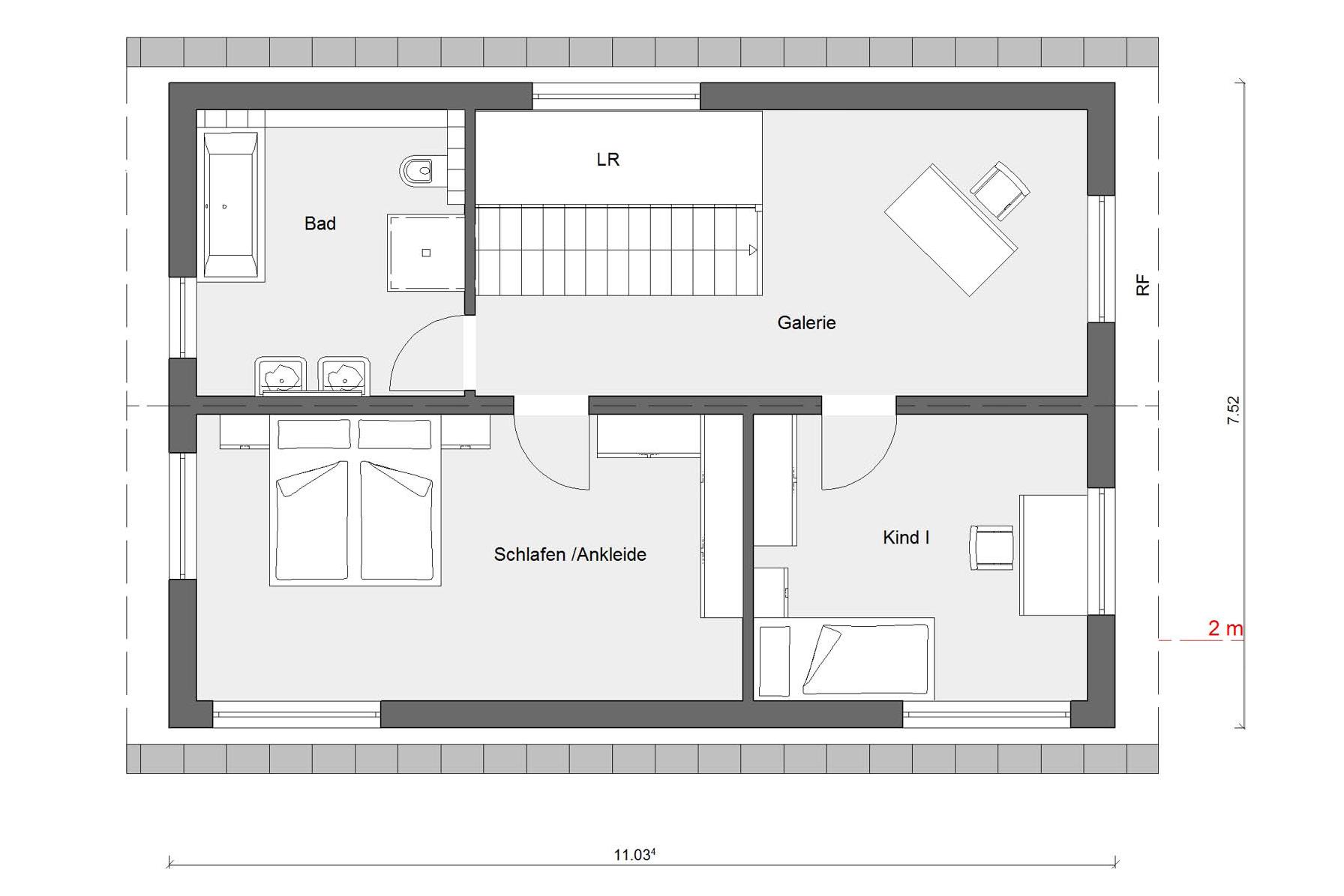 Dachgeschoss Grundriss E 15-133.3 schmales Fertighaus