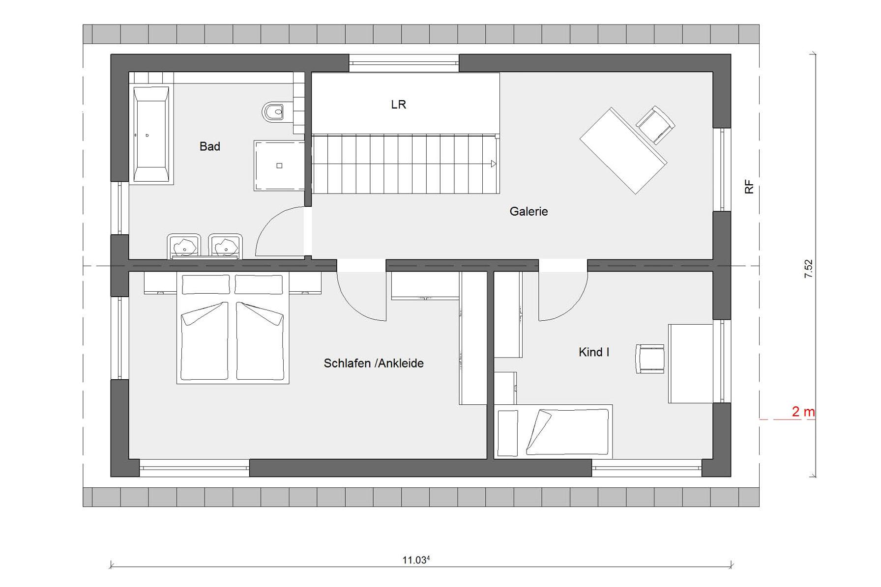 Dachgeschoss Grundriss E 15-133.3 schmales Fertighaus