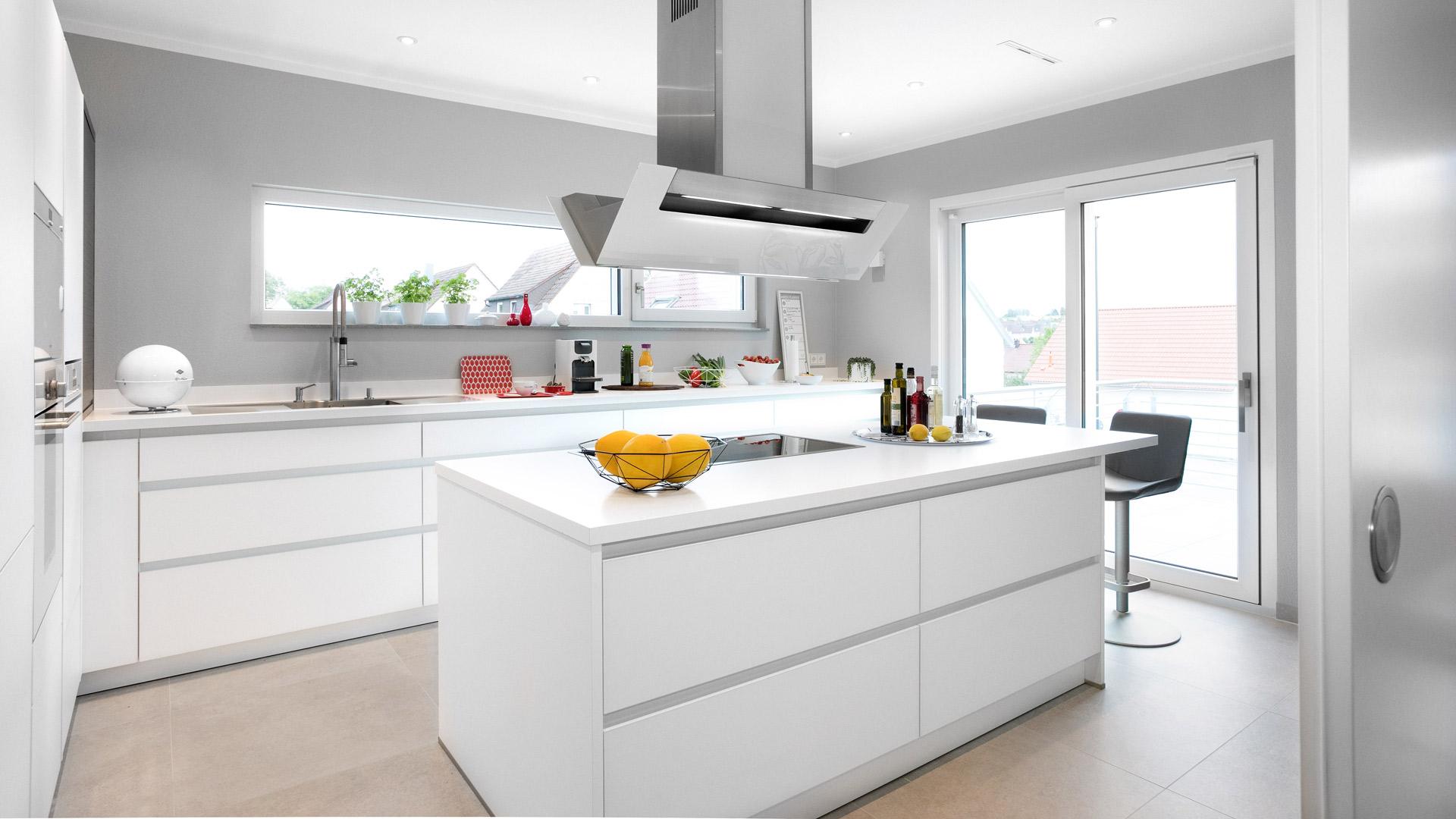 Modern white kitchen with cooking island
