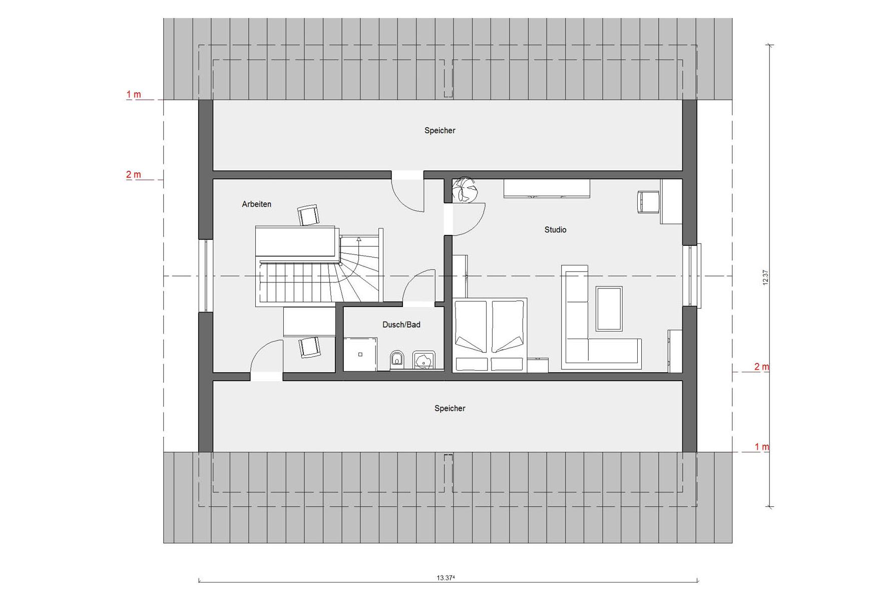 Floor plan penthouse E 15-264.1 Bungalow with pitched roof