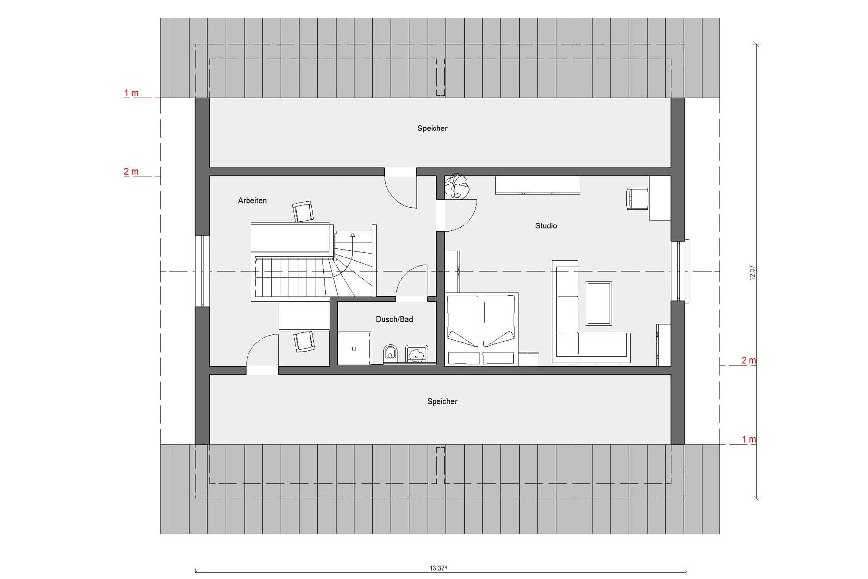 Grundriss Dachgeschoss E 15-264.1 Bungalow mit Satteldach