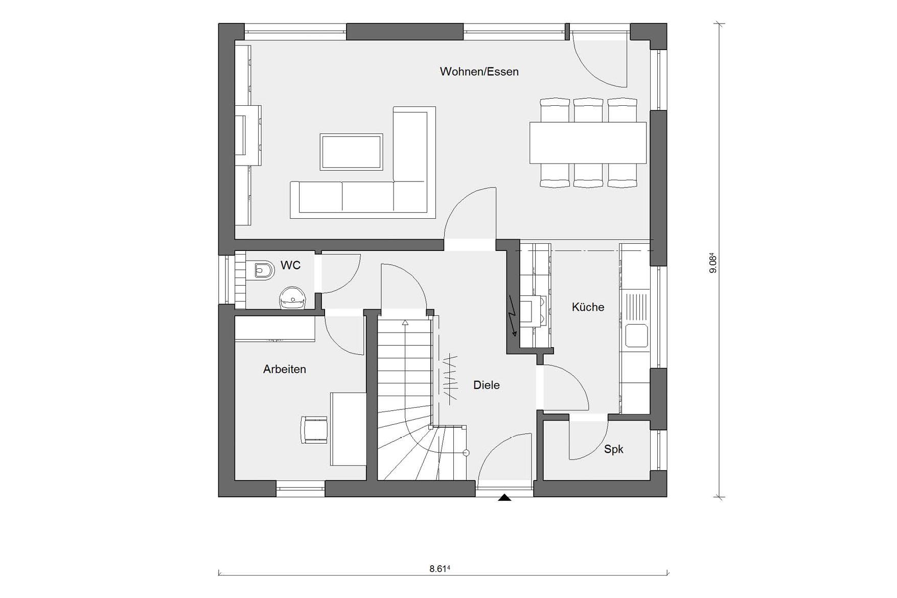 Plan d'étage rez-de-chaussée E 15-127.9 maison individuelle moderne