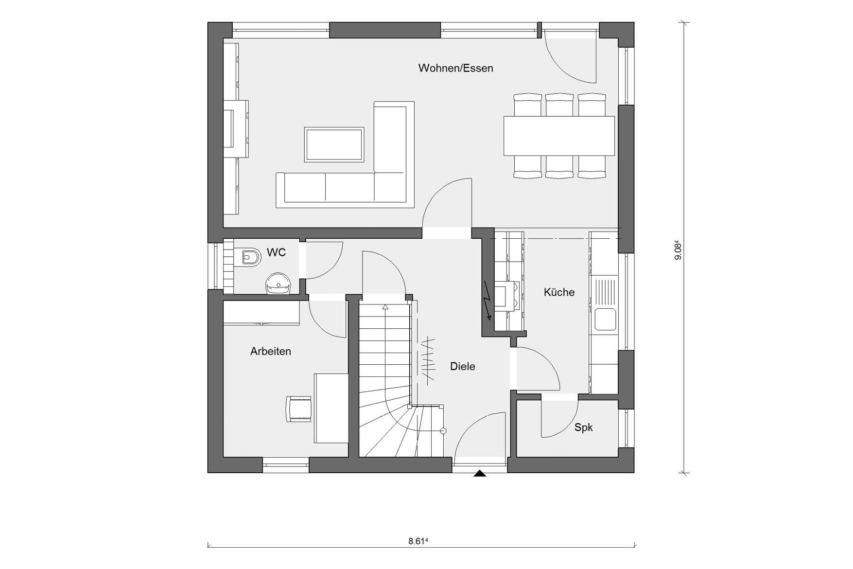 Pianta pianterreno E 15-127.9 Moderna casa unifamiliare