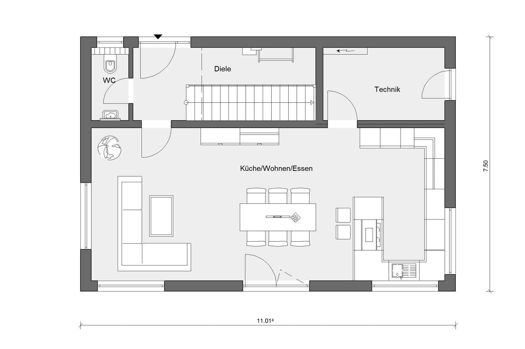 Grundriss Erdgeschoss E 15-133.5 Einfamilienhaus mit Lamellenfassade