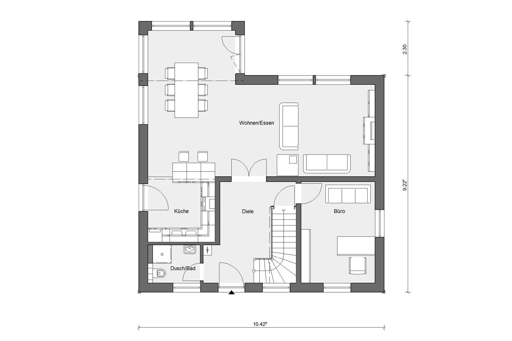 Grundriss Erdgeschoss E 20-164.3 Haus mit Erker-Balkon