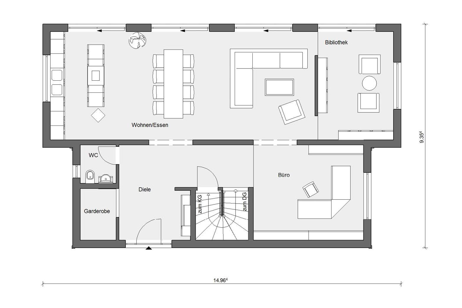 Plan d'étage rez-de-chaussée E 15-217.1 Maison préfabriquée avec 200m²