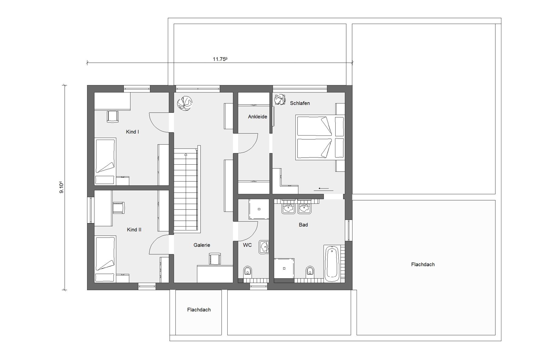 Grundriss Obergeschoss Markantes Fertighaus mit Kubus