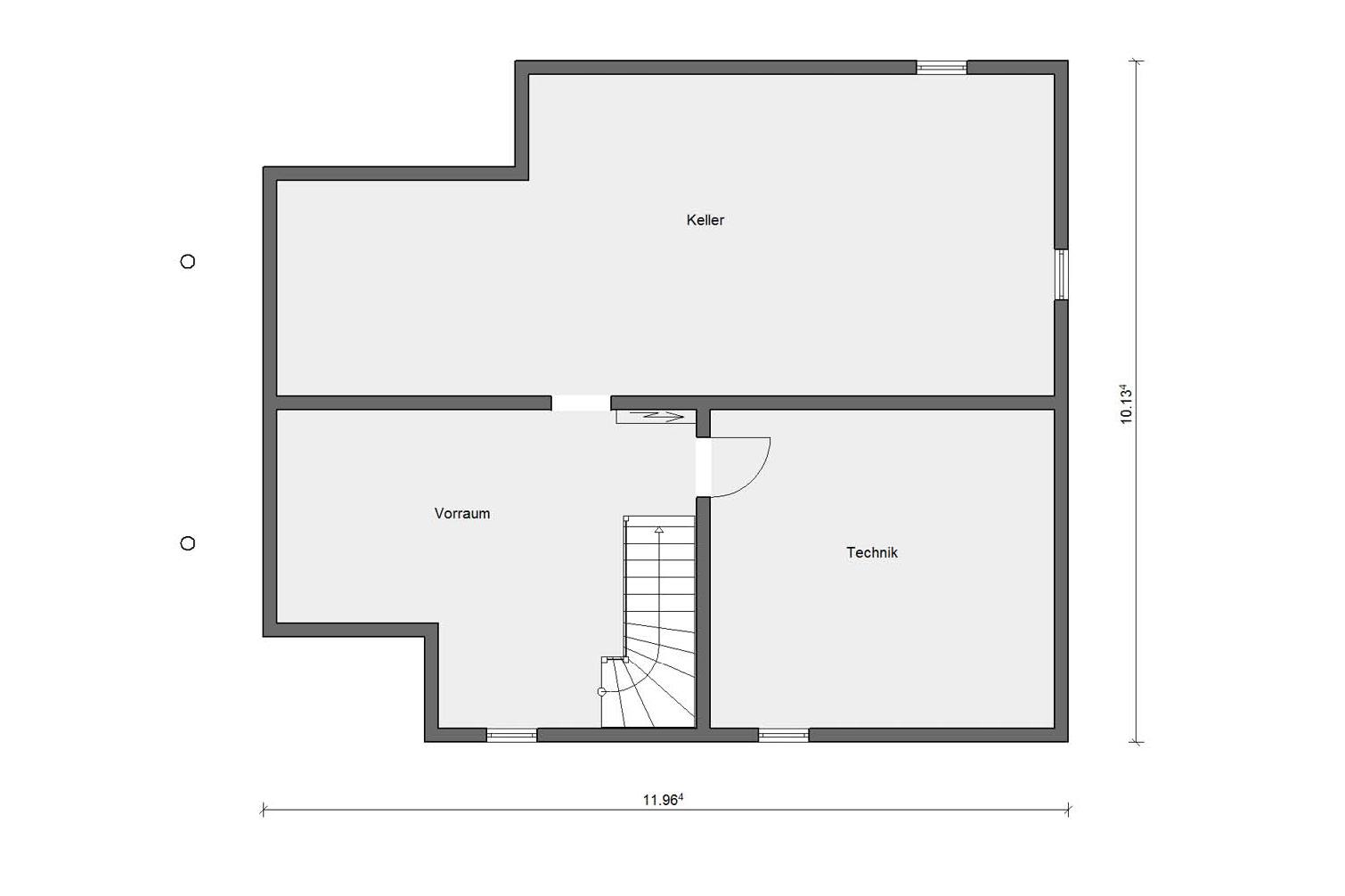 [Translate to Français:] Grundriss Kellergeschoss E 15-205.1 Haus mit Wintergarten