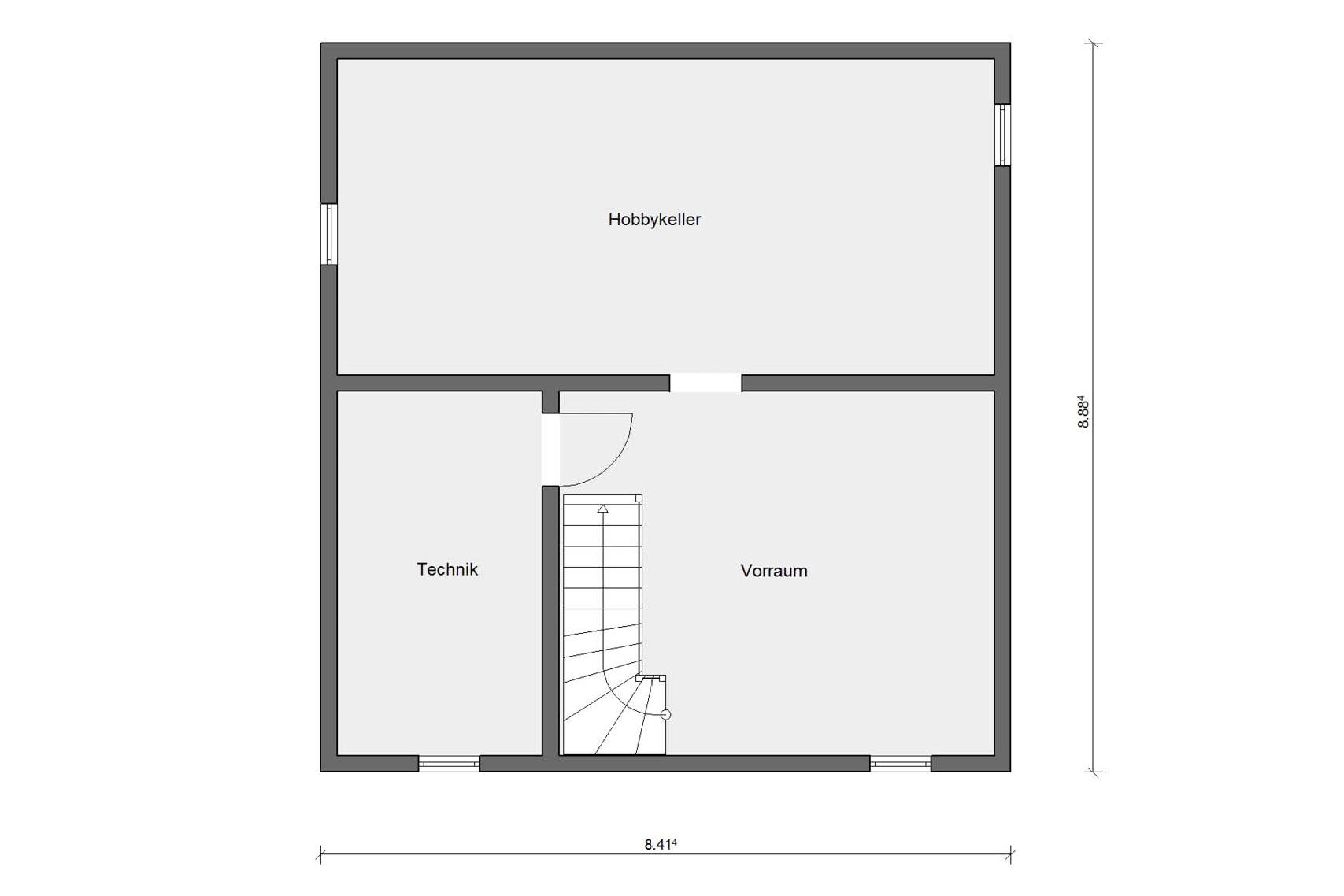 Plan d'étage cave maison zéro énergie E 15-128.10