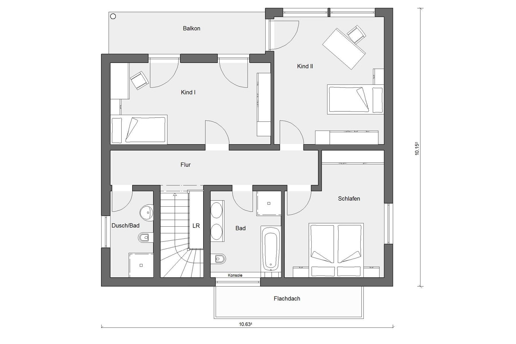 [Translate to Français:] Dachgeschoss Grundriss E 20-159.5 Haus Kubus