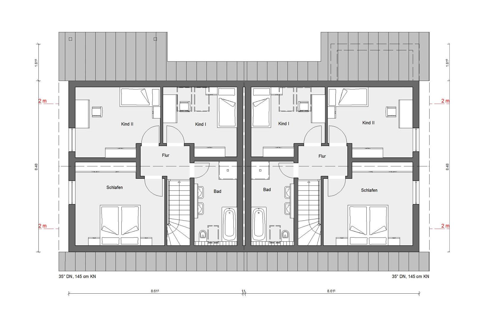 Pianta soffitta D 15-118.1/ D 15-124.2 Casa bifamiliare - Casa prefabbricata