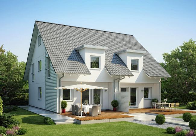 Modern semi-detached house with flat roof dormers