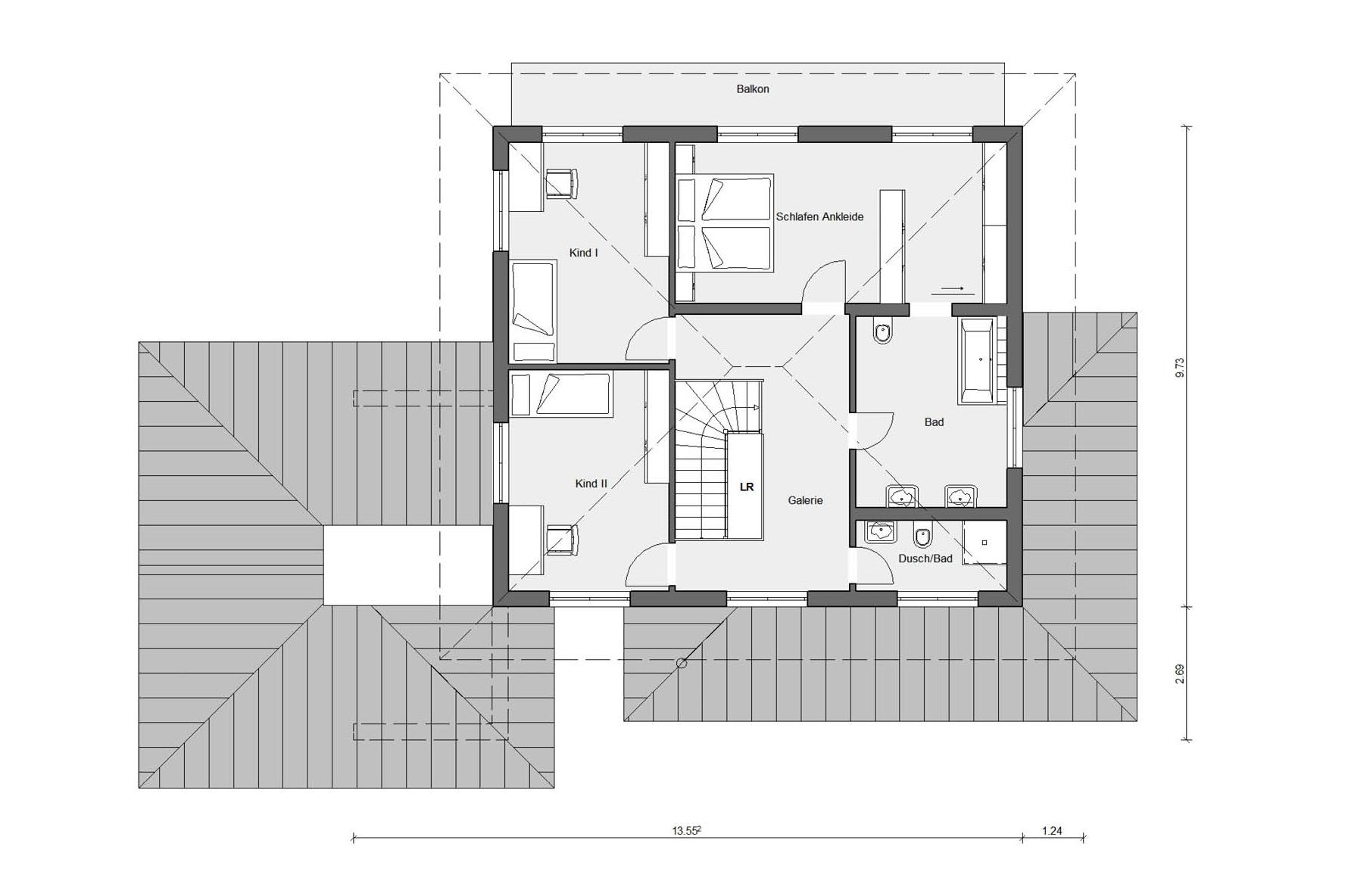 Plan d'étage grenier maison individuelle dans le style campagnard français E 20-201.1