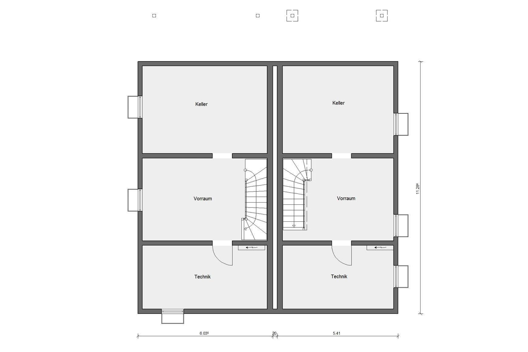Pianta seminterrato D 20-176.1/ 20-158.1 Casa bifamiliare a tre piani 
