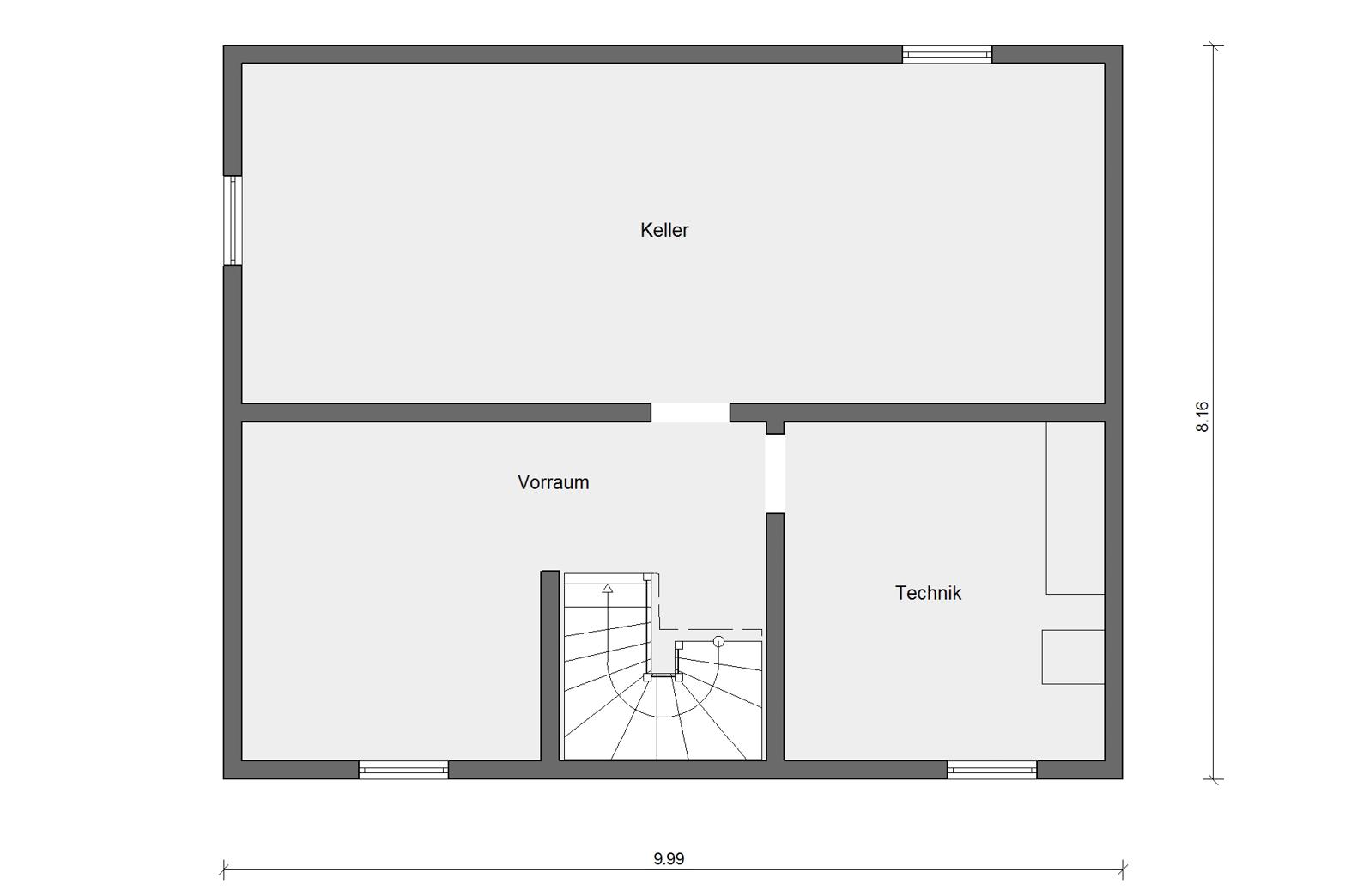 Grundriss Kellergeschoss  E 15-143.33 Haus mit Pultdach