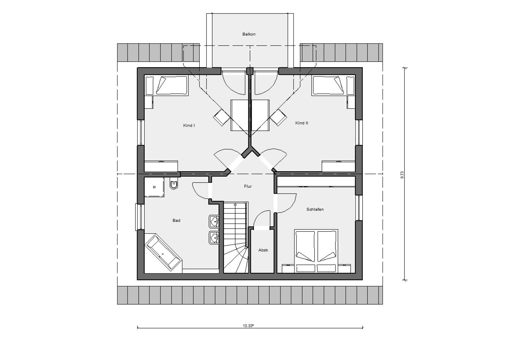 Grundriss Dachgeschoss E 15-167.1 Haus mit Satteldachgaube und Balkon