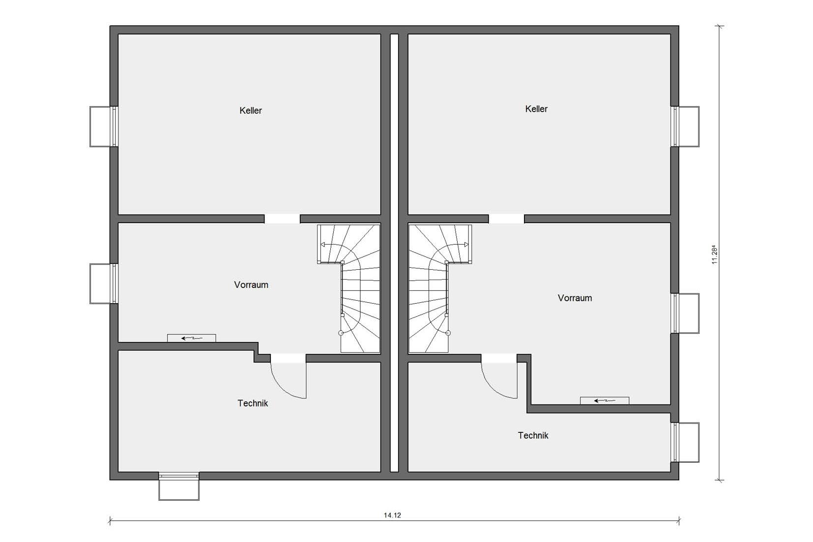 Plan d'étage cave D 20-129.1/ D 20-128.2 Maison jumelée avec toit plat