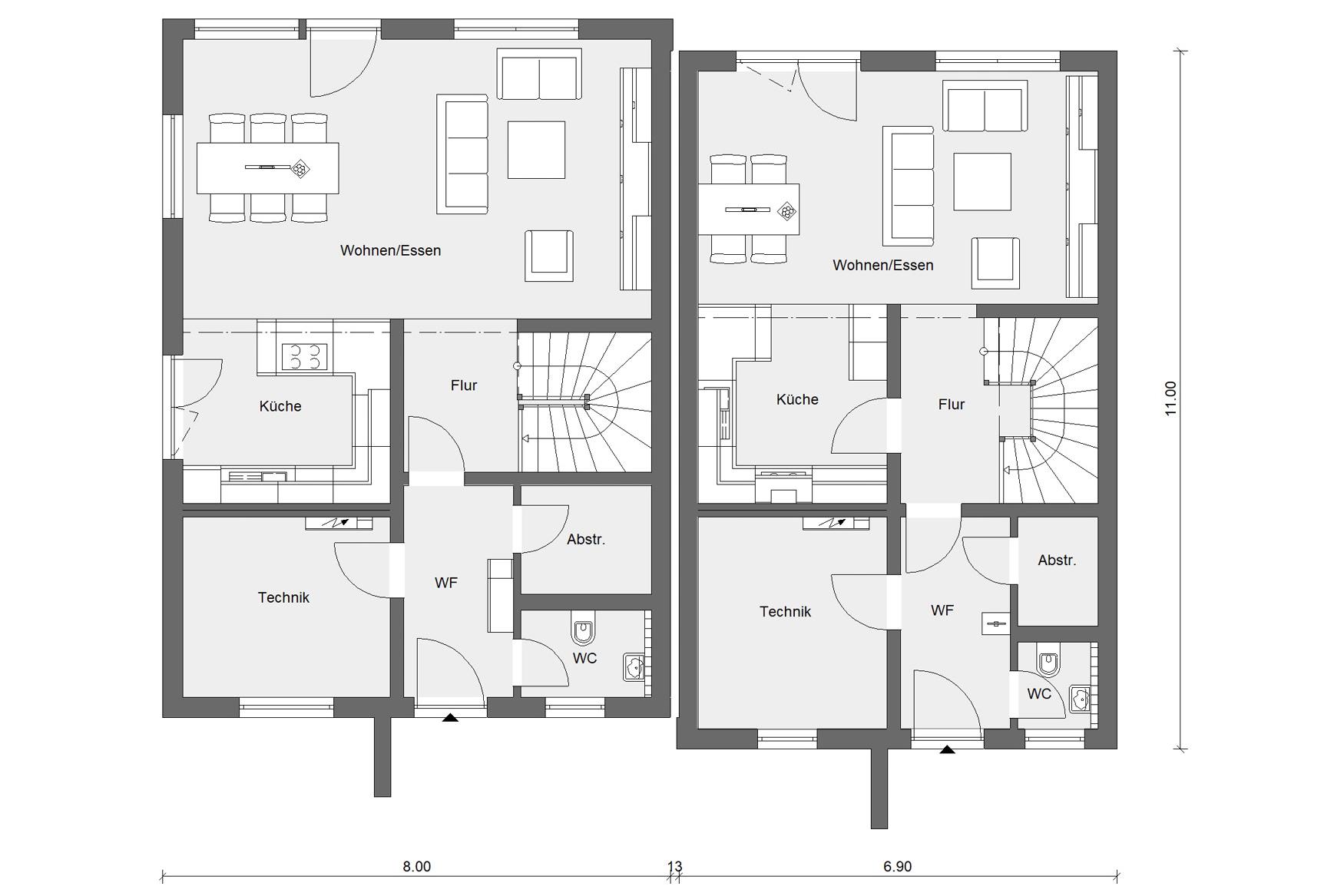 Grundriss Bauhausstil Doppelhaus
