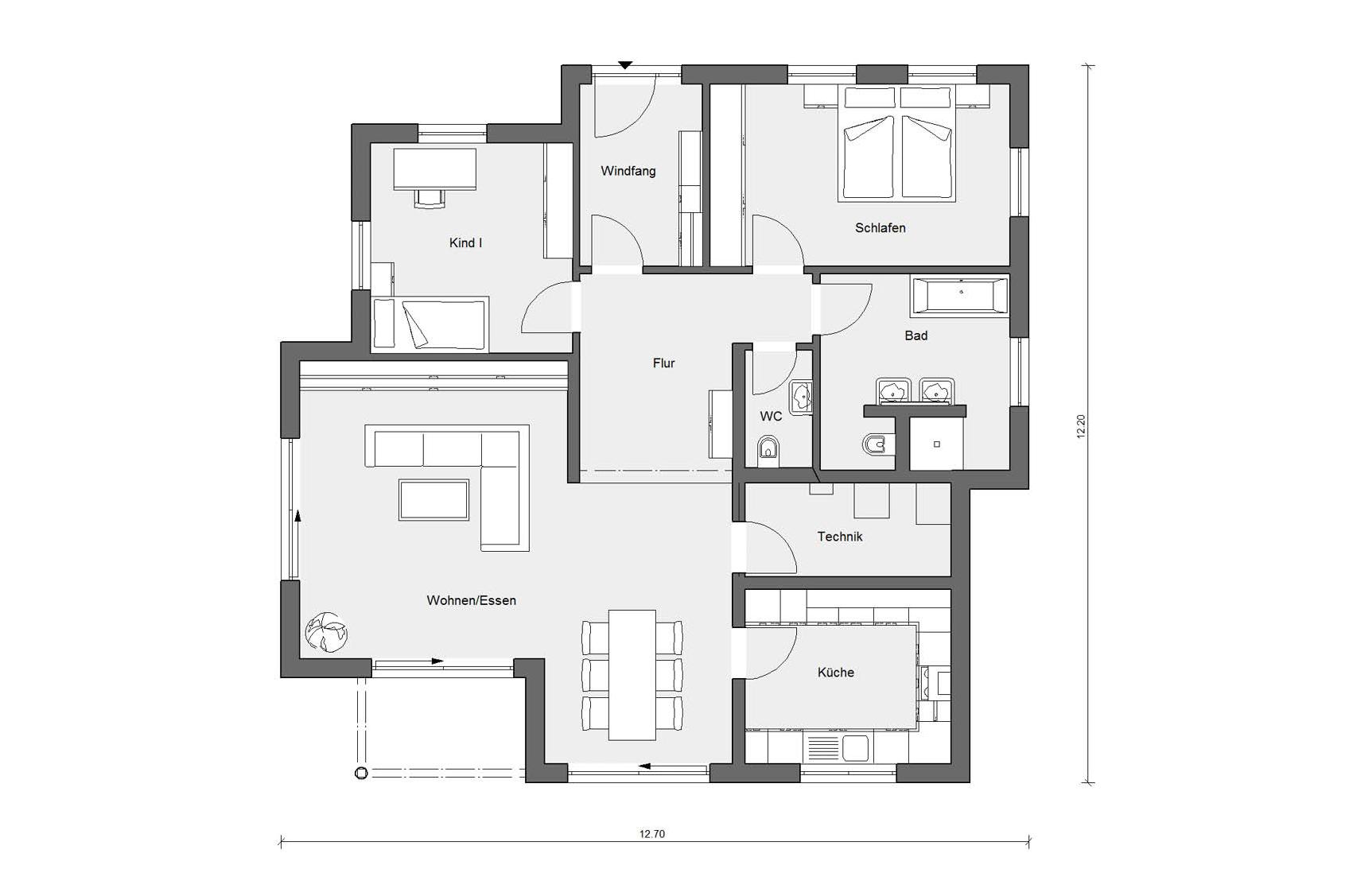 Plan d'étage rez-de-chaussée E 10-110.3 Bungalow scandinave